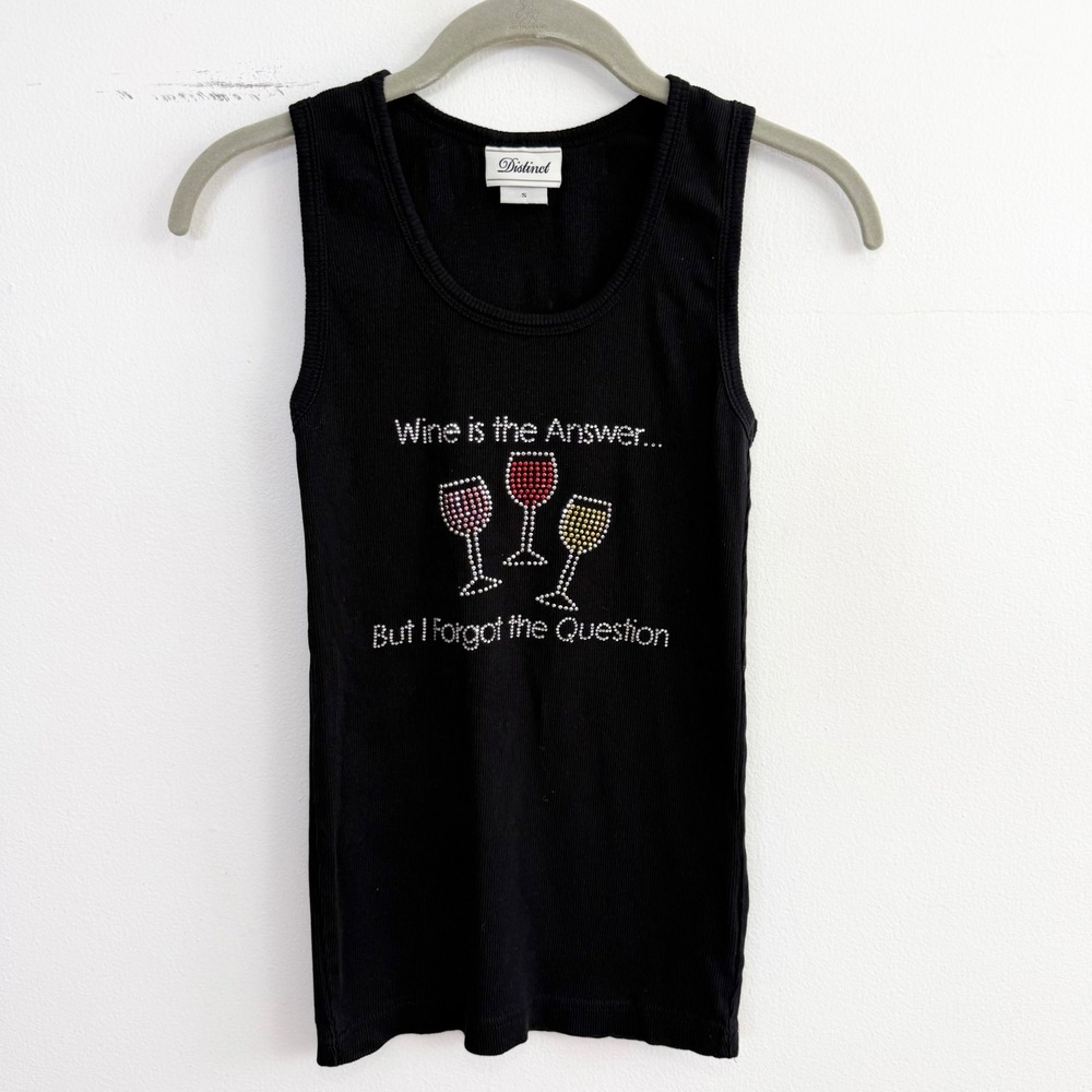 Vintage Y2K Distinct Wine Rhinestone Graphic Tank Top Small